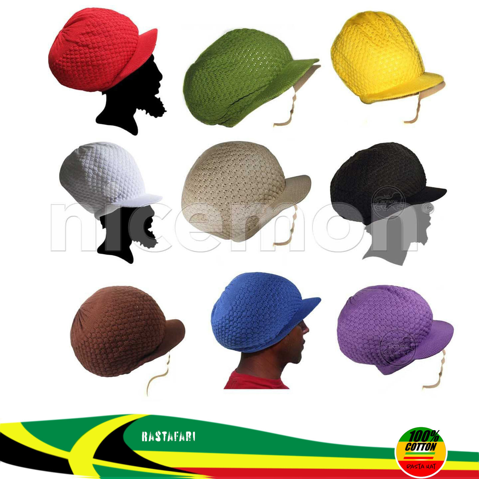 Rasta Rastafari Dreadlocks Reggae Dreads Hat Cap Jamaica Marley 100% Cotton M/L
