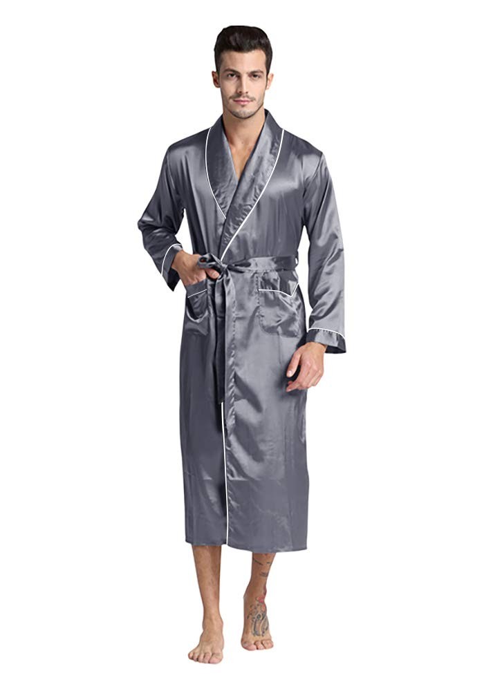 Regency New York Mens Silky Satin Robe Large, Grey