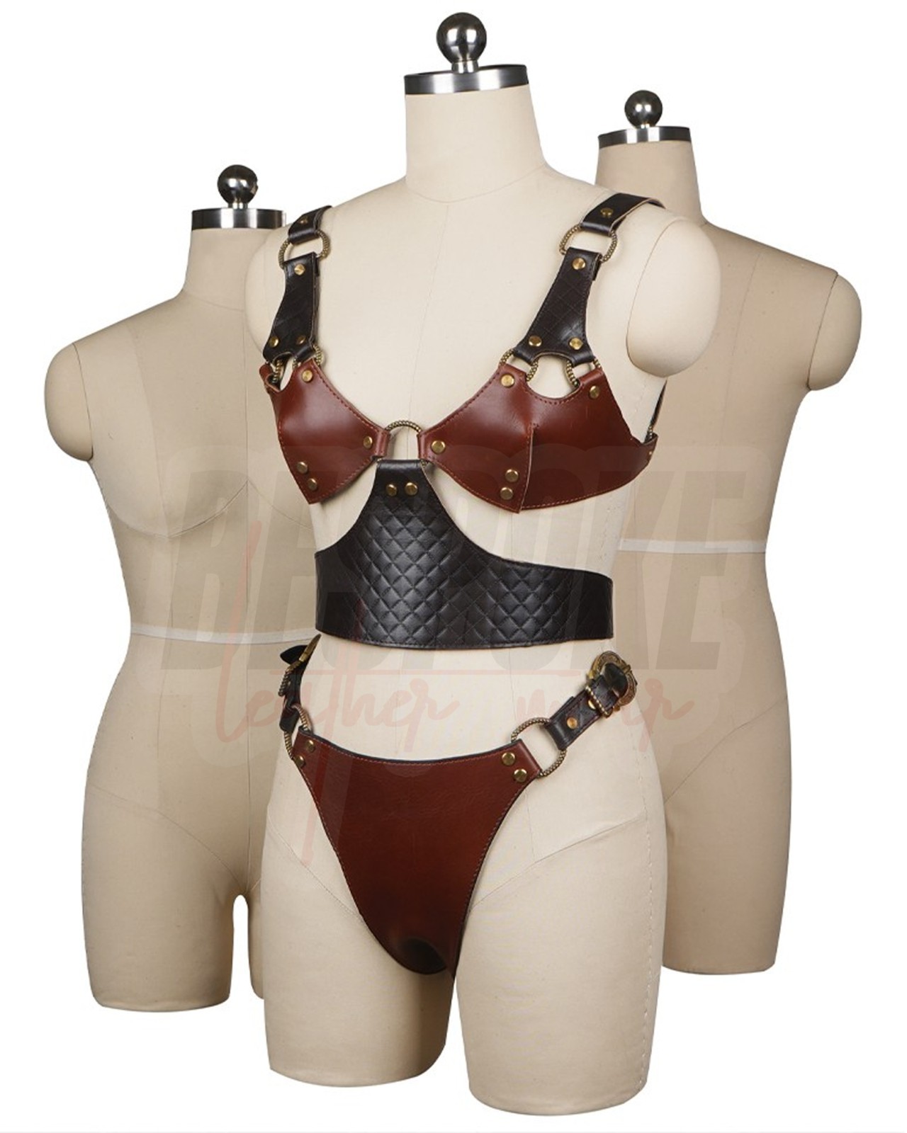 Custom Leather Bikini Set Warrior Lingerie Gladiator Cosplay Harness Corset Belt