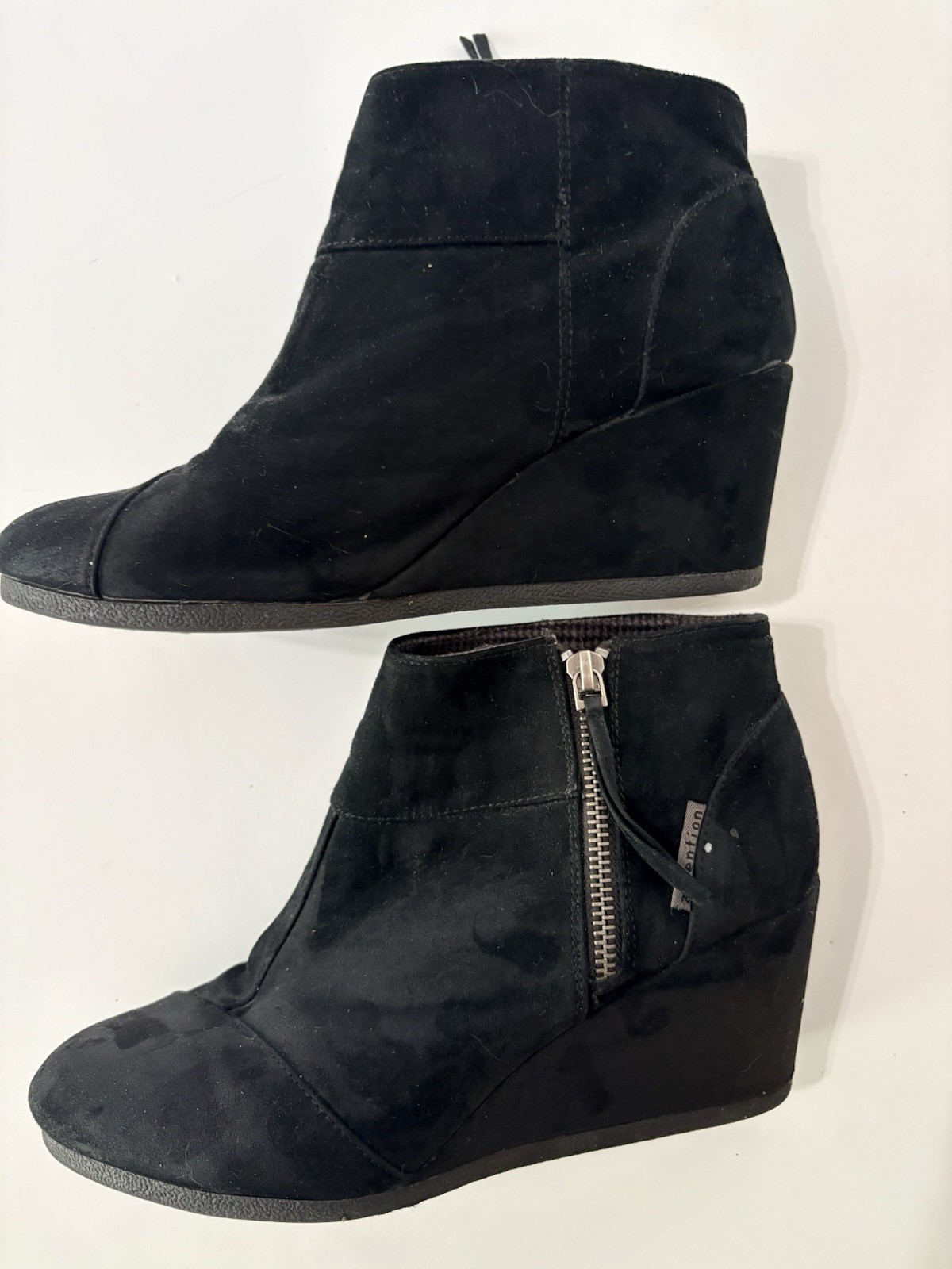 Attention Emmy Black Suede Booties Wedges Shoes Womens Size 8 US 6.5 uk 40 eu