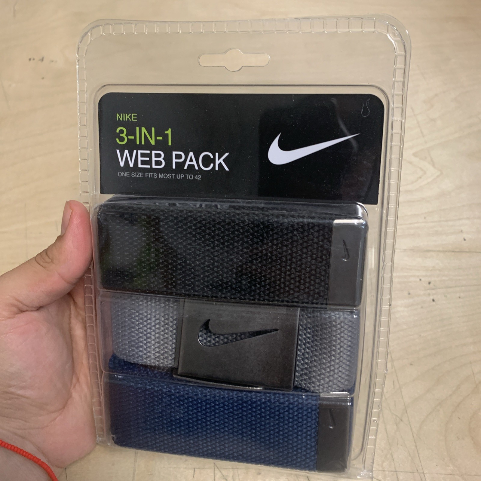 NEW 3-pack Nike Men’s Webbing Golf Belt Black Grey Navy One Size Fits Most