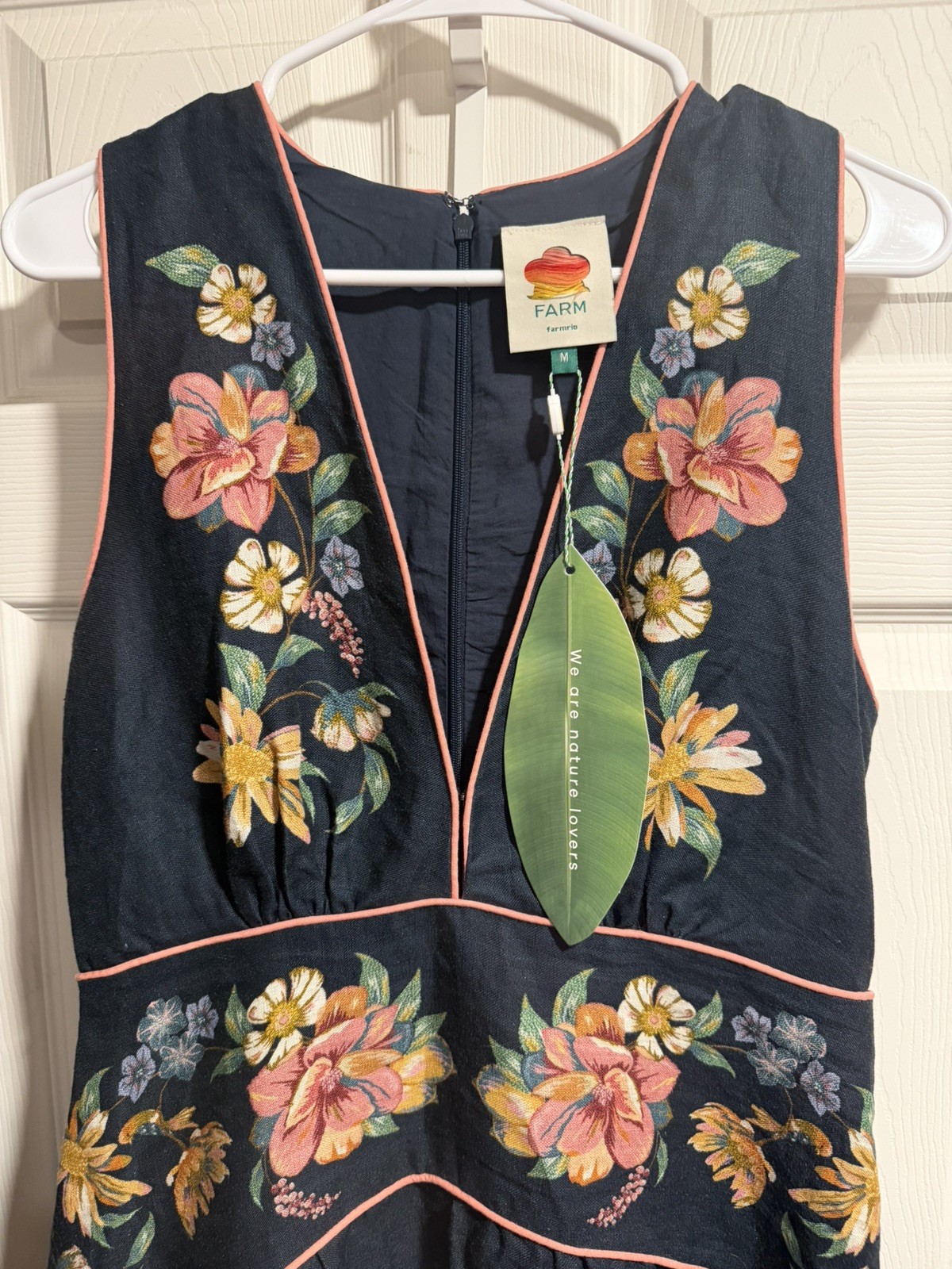 NWT AUTH FARM RIO Dark Blue Maira Floral Premium Linen Midi Dress Sz MEDIUM M