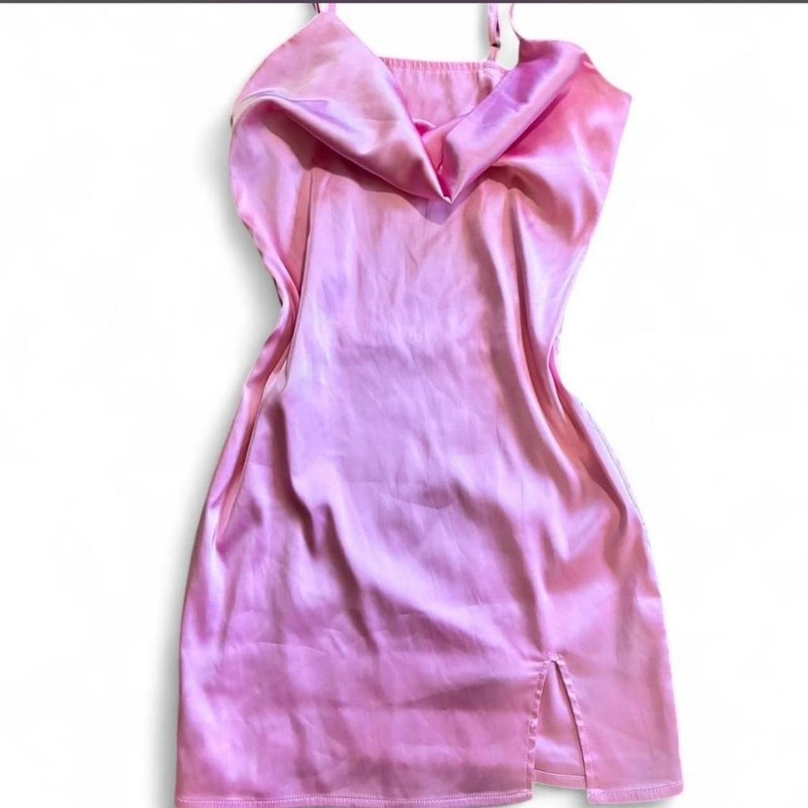 Y2K Barbie pink satin mini dress Size S Women’s Pink Dress Cowl neck