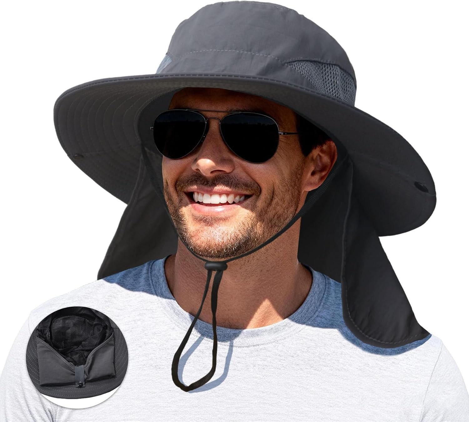 PFFY Sun Bucket Hats Men Women Fishing Hat UV Protection Wide Brim Beach