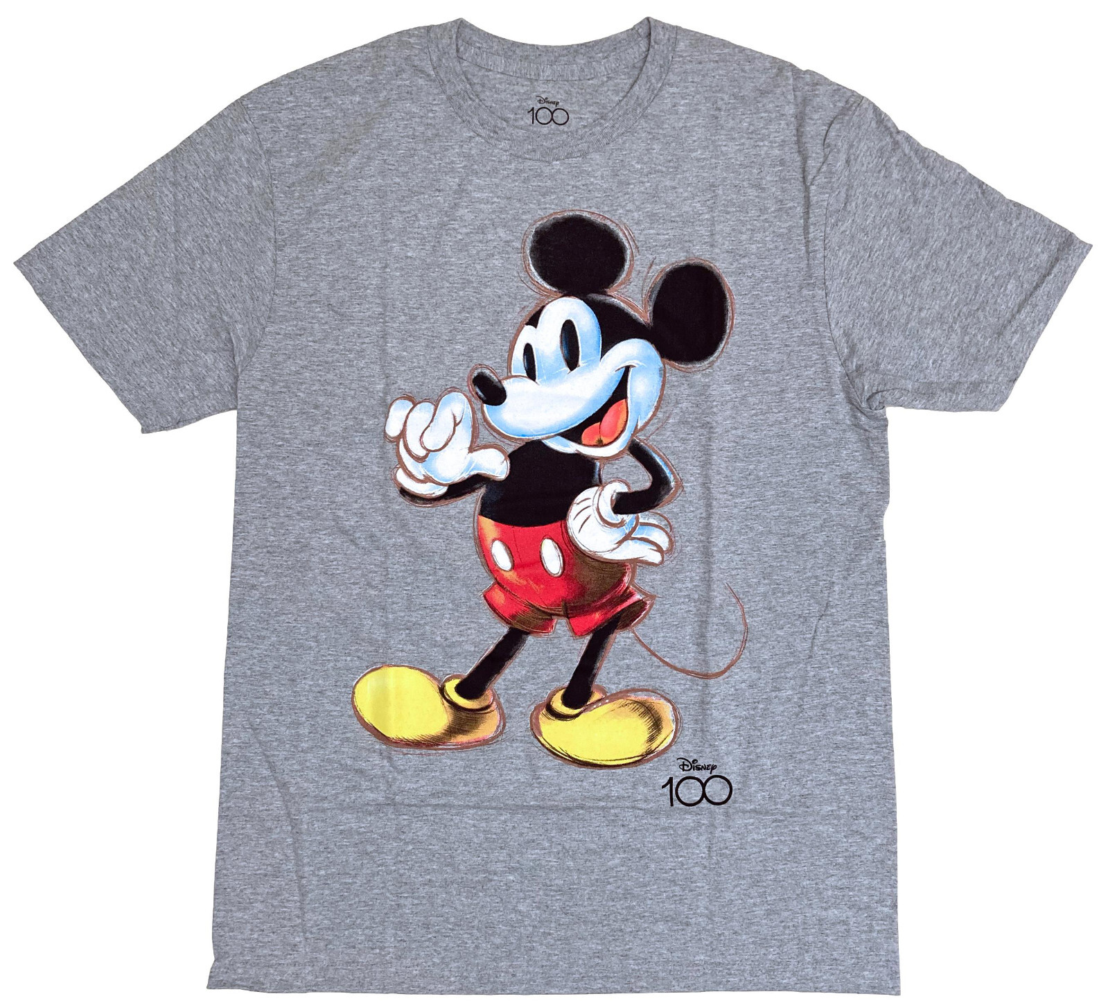 Disney Mickey Mouse 100 Years Distressed Men’s Grey Heather T-Shirt