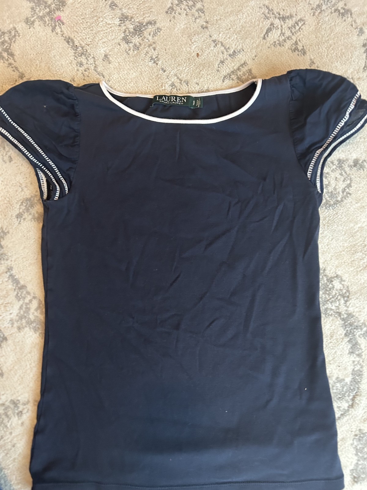Ralph Lauren Navy Cap Sleep Size Small Teeshirt Short Sleeve Women’s Top