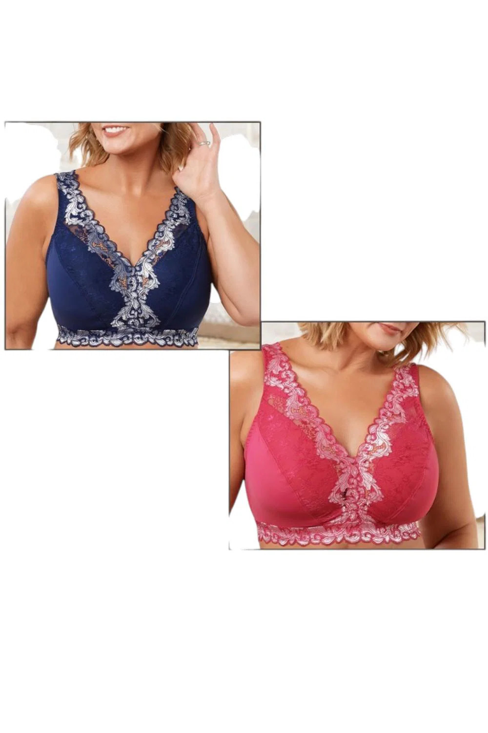 Breezies 2-pack Set Soft Support WF Bra w/ Constract Lace Navy/Berry