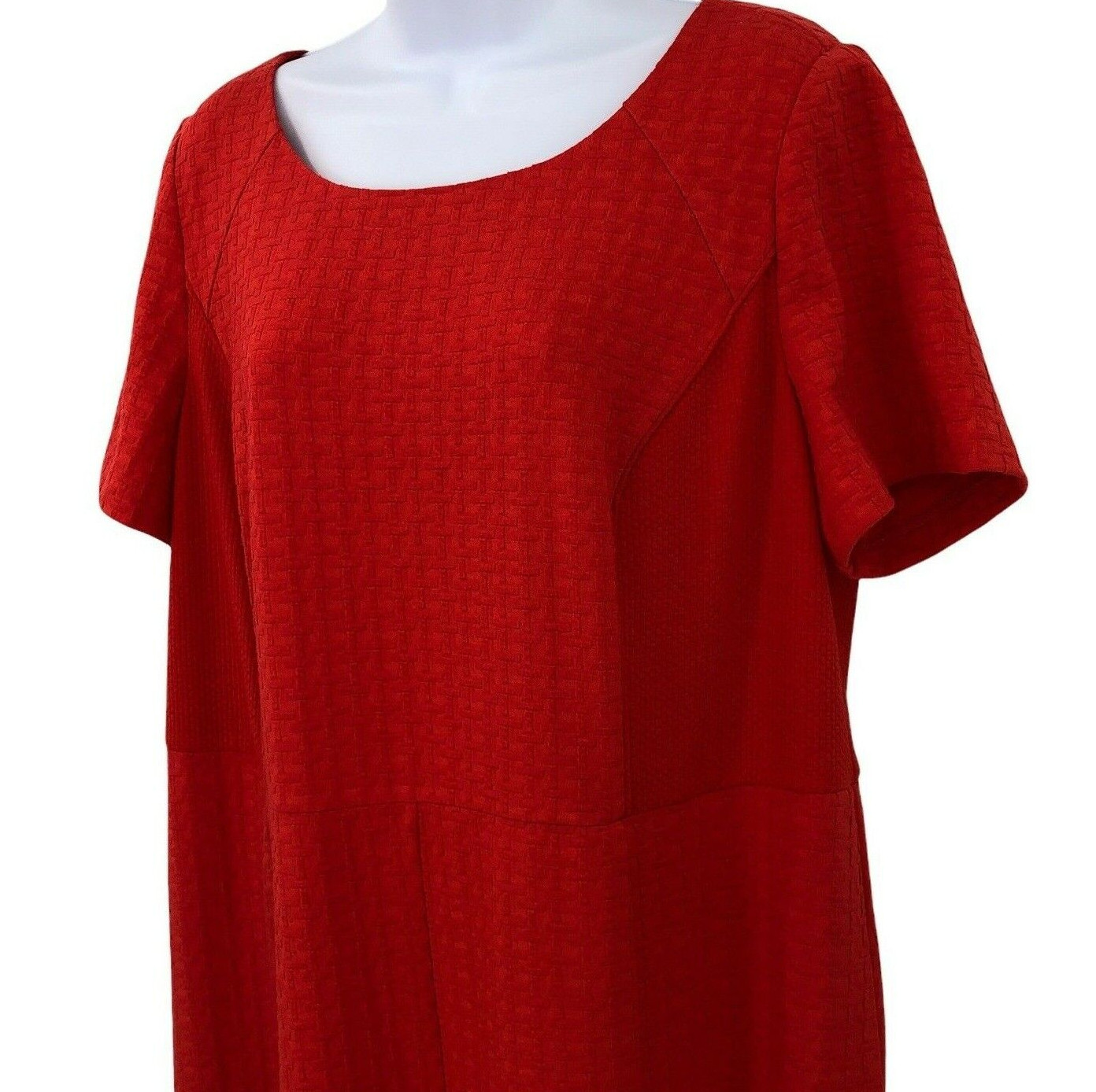 Talbots Womens Red Dress Size 14W Textured Geometric Pattern Contrast Panels
