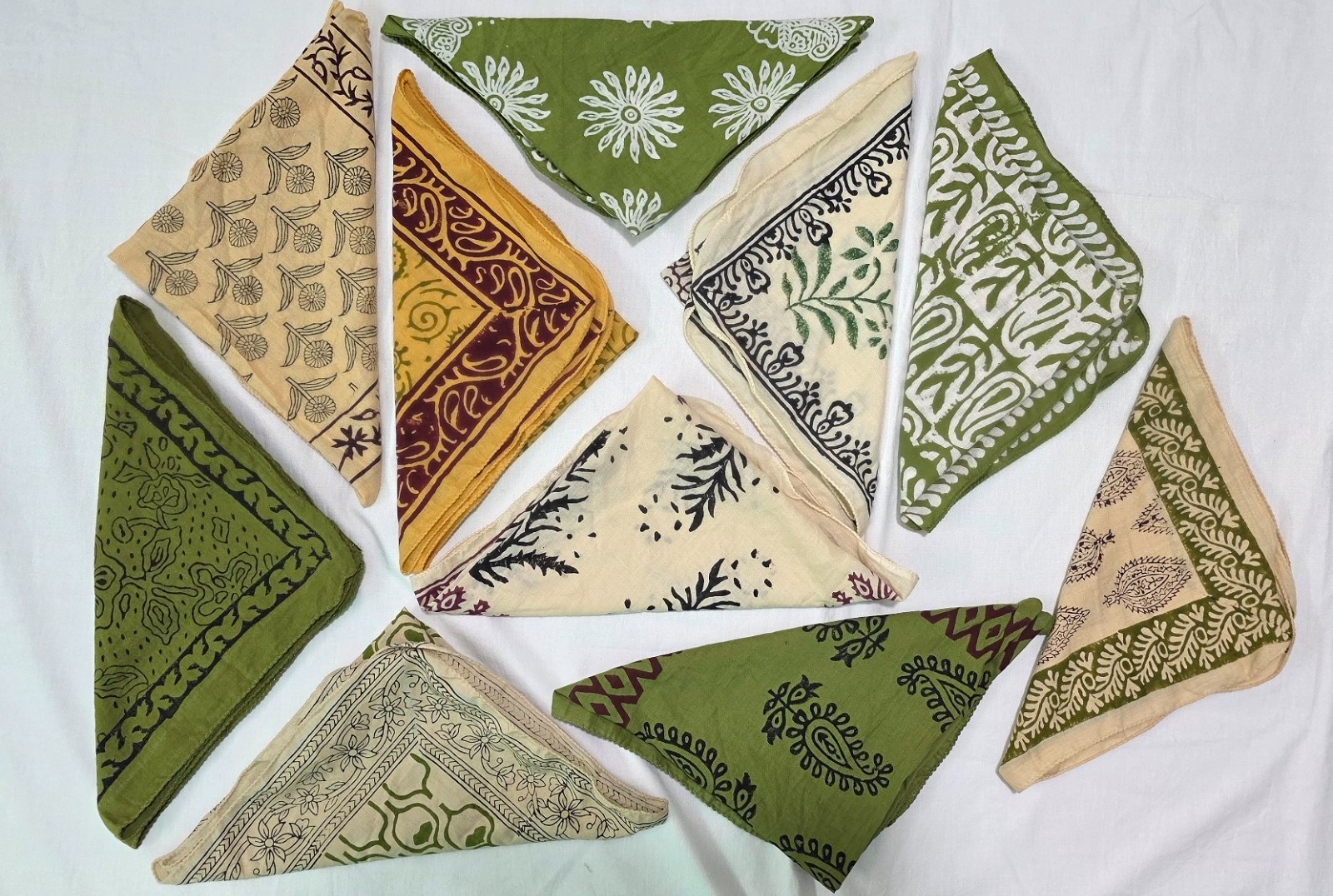 10 Pieces Set Bandana Block Print Bandana Georgette Pattern 21″x21″ Big Scarf