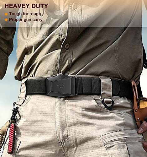 Heavy-Duty Mens Tactical Belt Adjustable Stretch Nylon with Quick-Release Buckle