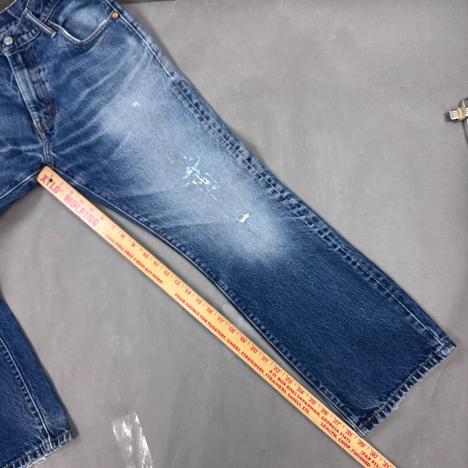 Levis 517 Jeans Mens 34×29 Blue Bootcut Denim Pants Repaired Faded Distressed