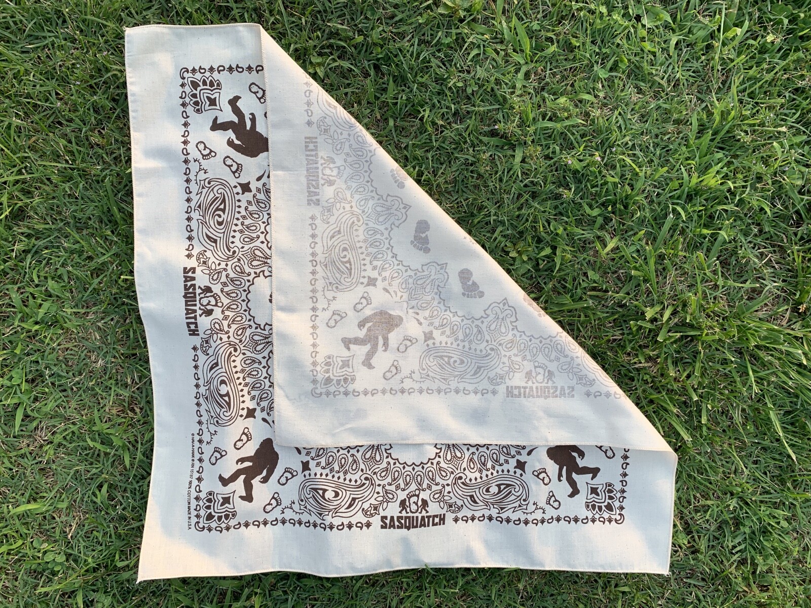 Sasquatch Natural Cotton approx. 22″x22″ Bandanna 100% Cotton USA Made Fun Gift