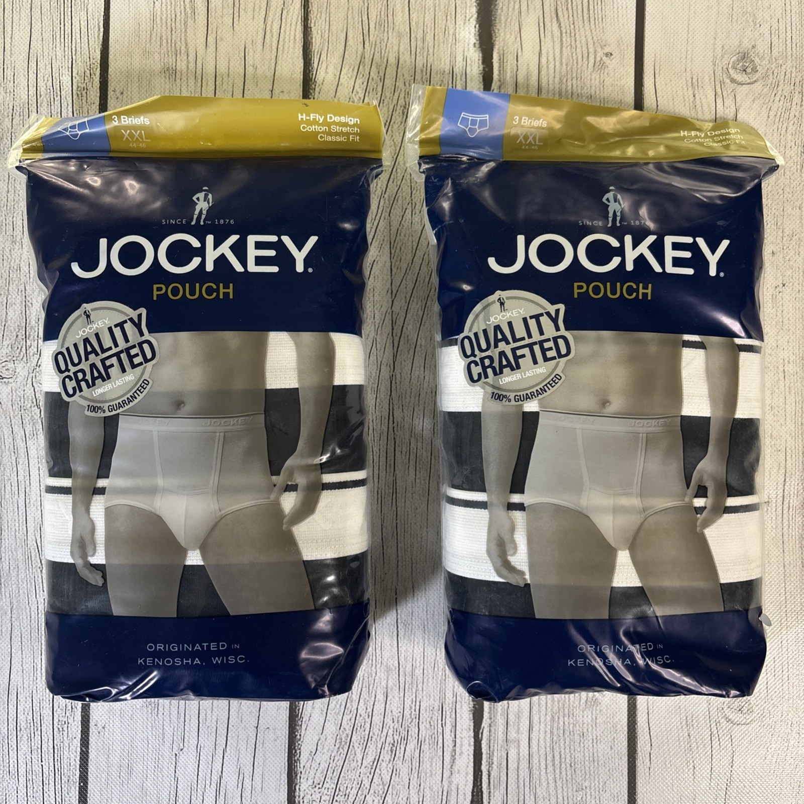 Jockey Pouch Men’s XXL 44/46 H-Fly Design Briefs (2)-3 Pack Cotton Black NEW.