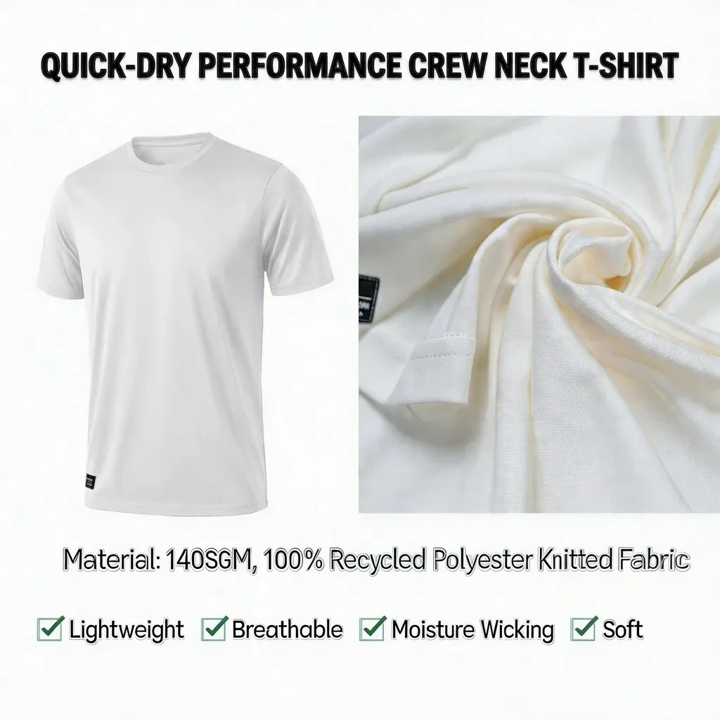 Quick Dry Athletic T-Shirt UPF50+ Moisture Wicking Crew Neck Short Sleeve