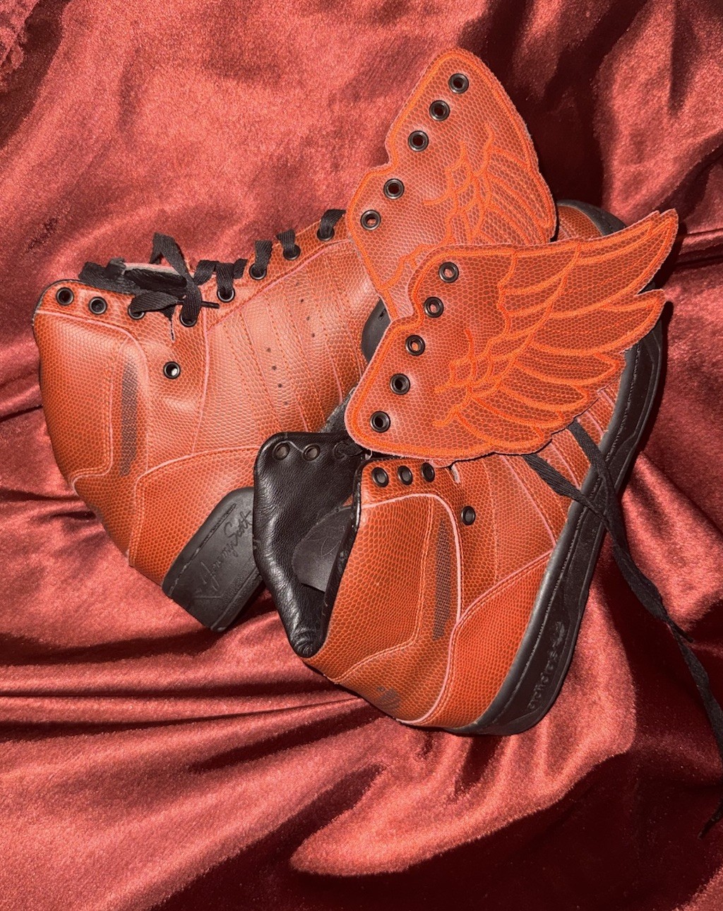 adidas Jeremy Scott Wings High Top Lace-Up Sneakers Wing Detail Orange/Black