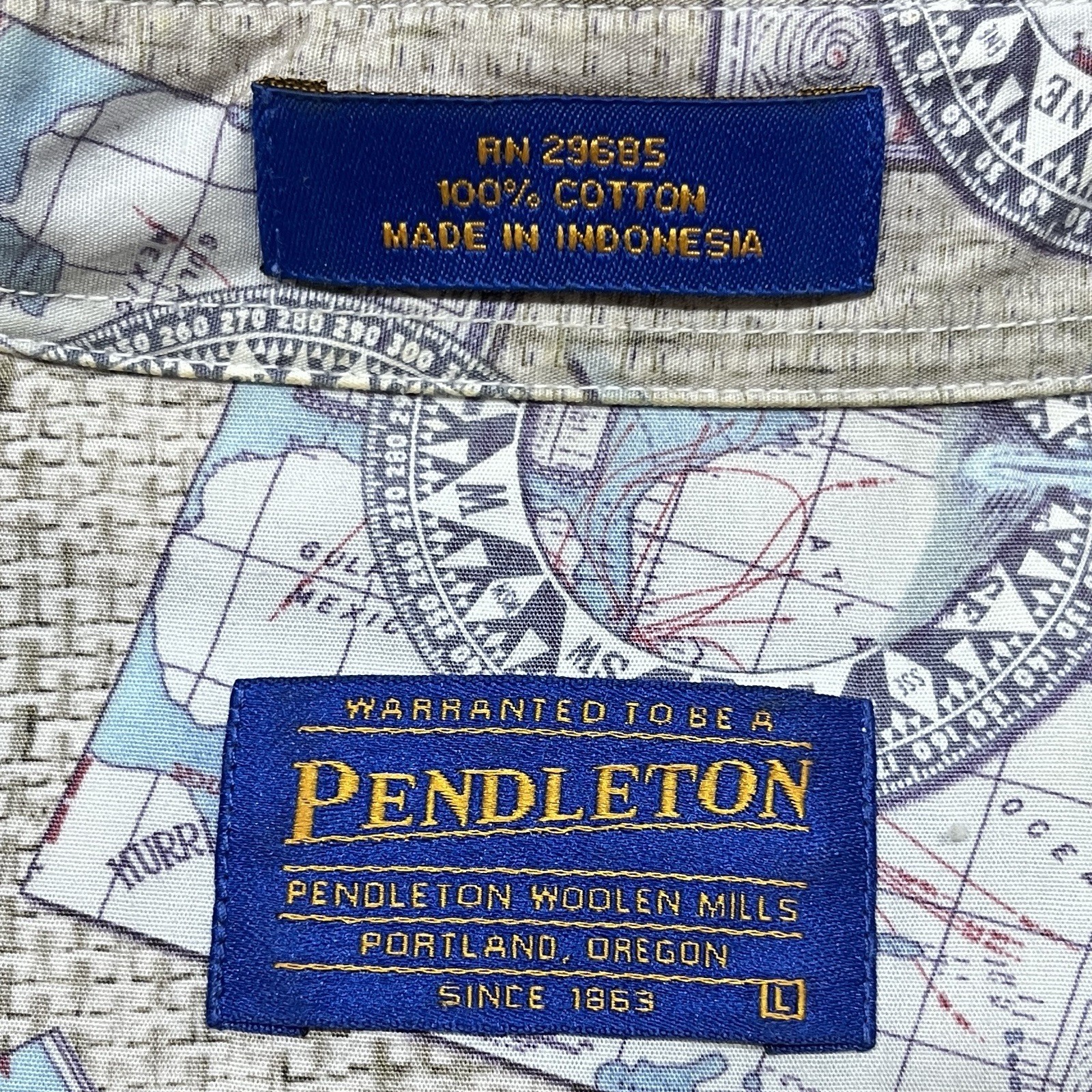 Pendleton Cotton Short Sleeve Button Up Shirt Mens L Fish Nautical Compass Print