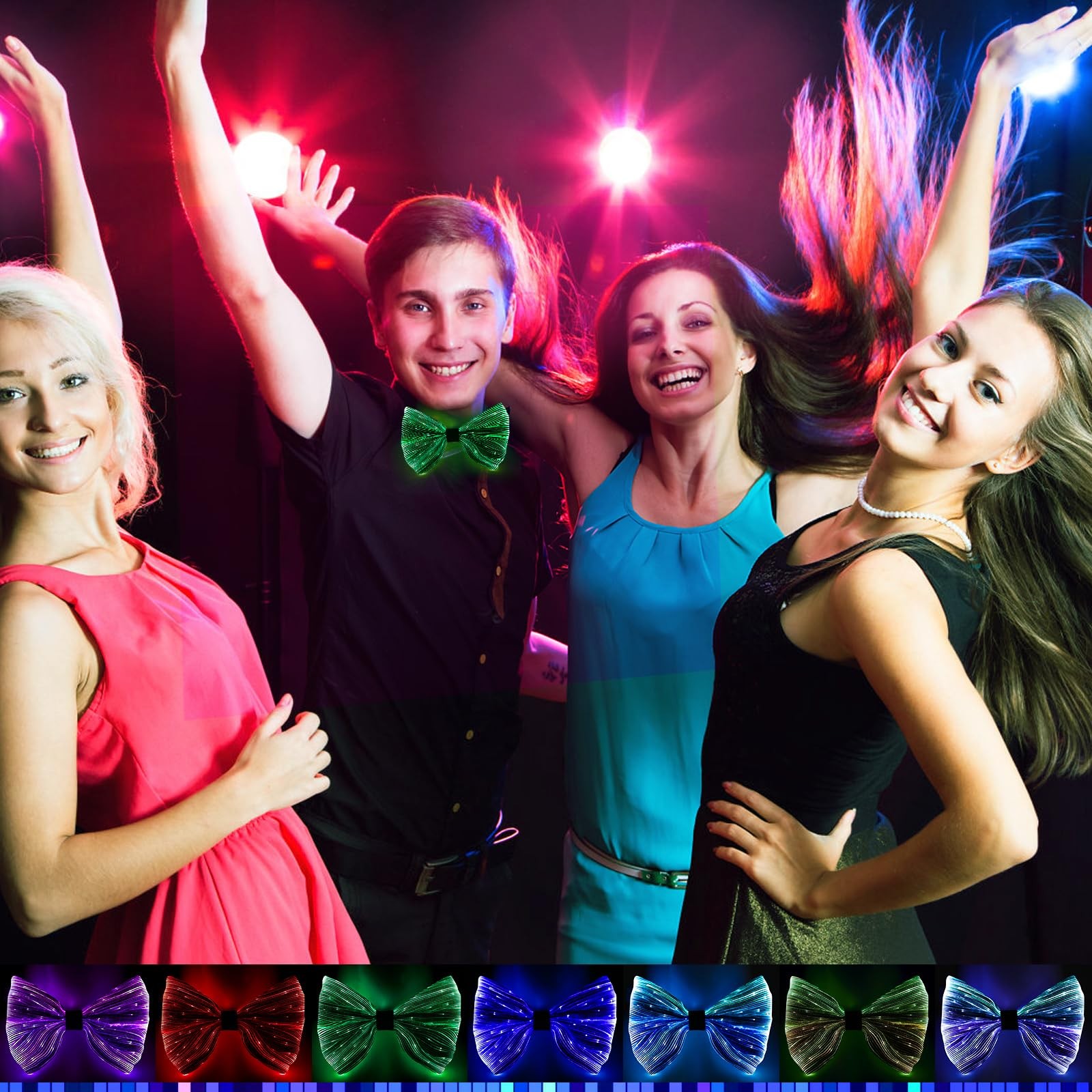 light up bow tie Rechargeable Fiber Optic Bowtie 7 Colors & 5 Modes – Disco,