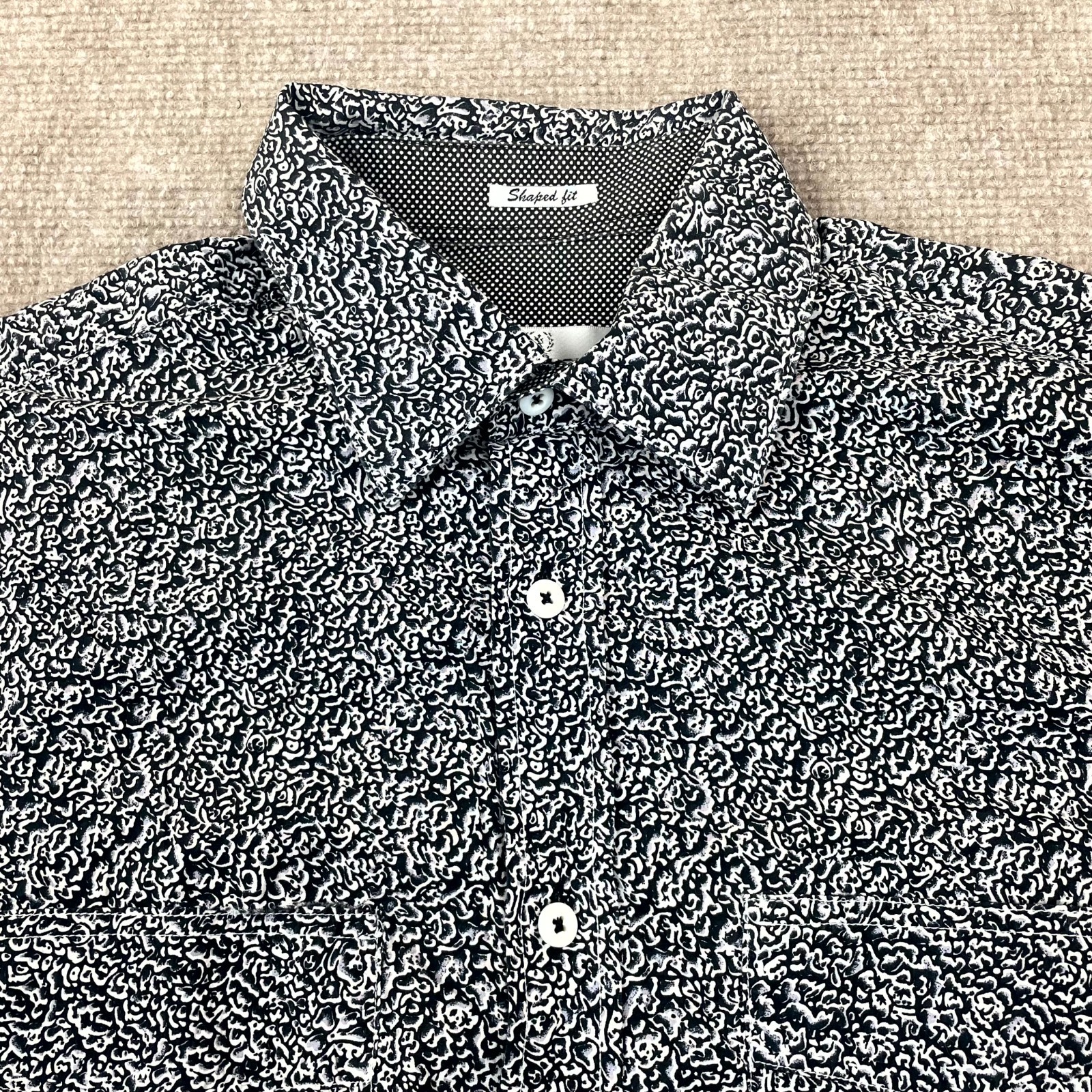 Bugatchi Uomo Shirt Men Medium Black White Geometric Shaped Fit Cotton Button Up