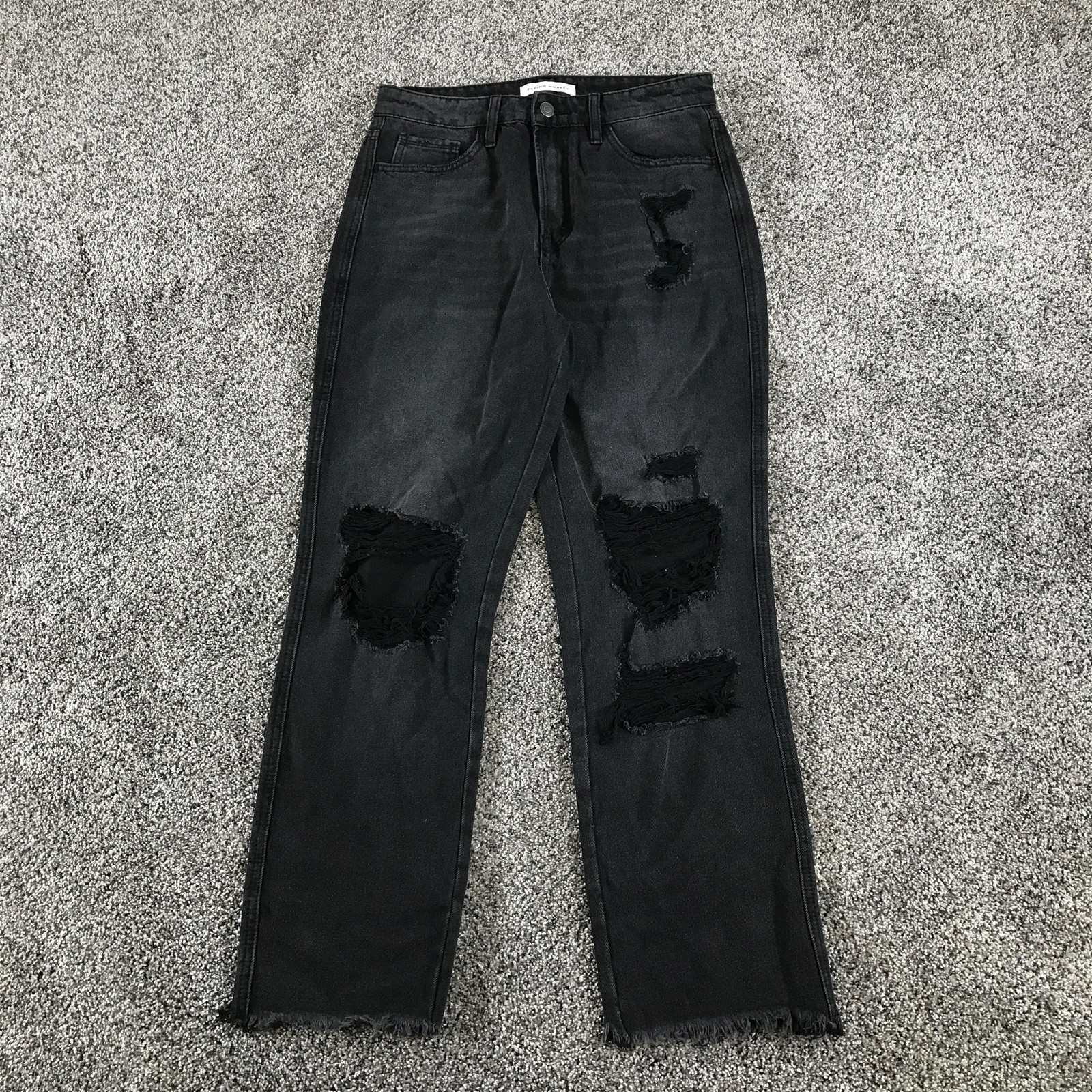Flying Monkey Jeans Womens 27 Charcoal Wash High Rise Distressed Crop Raw Hem