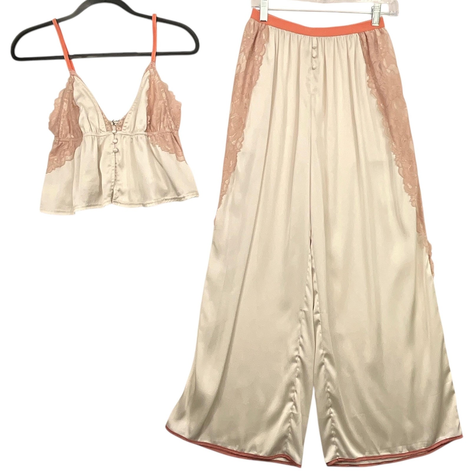Free People Anywhere With You Pajama Set Womens XS Lace Cami Wide Leg Pants