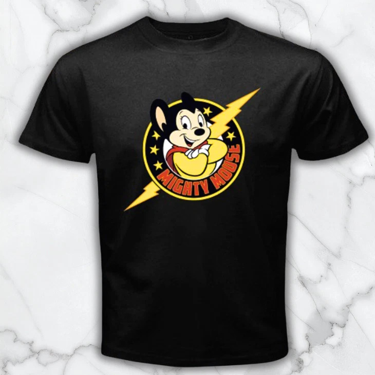 Mighty Mouse Cartoon Retro TV Series Men’s Black Graphic T Shirt Freeships