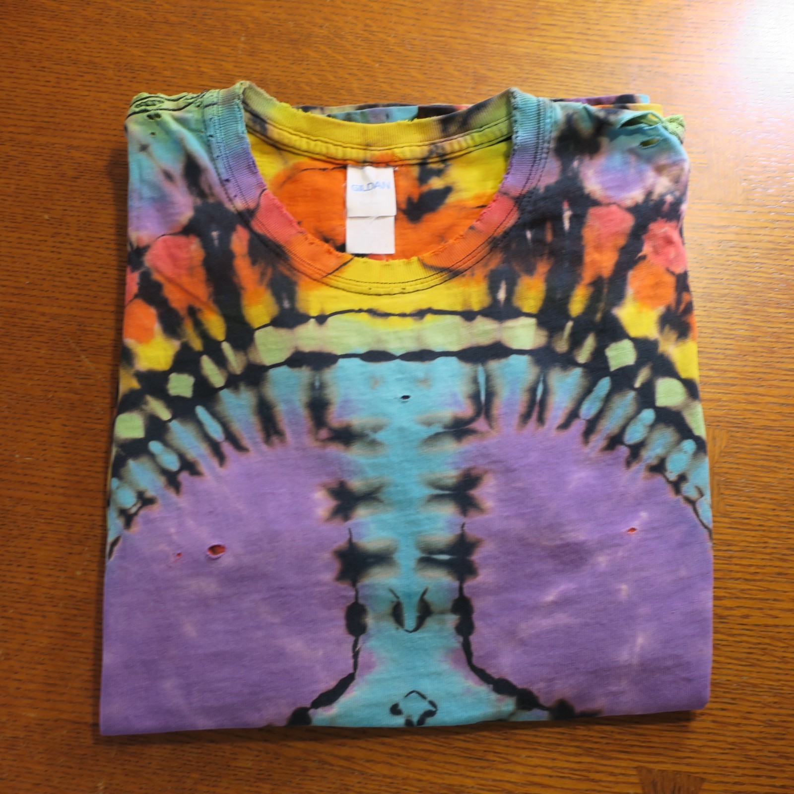 Vintage Custom Peace sign Tie Dye Blank T-Shirt Large Distressed 90’s Festival