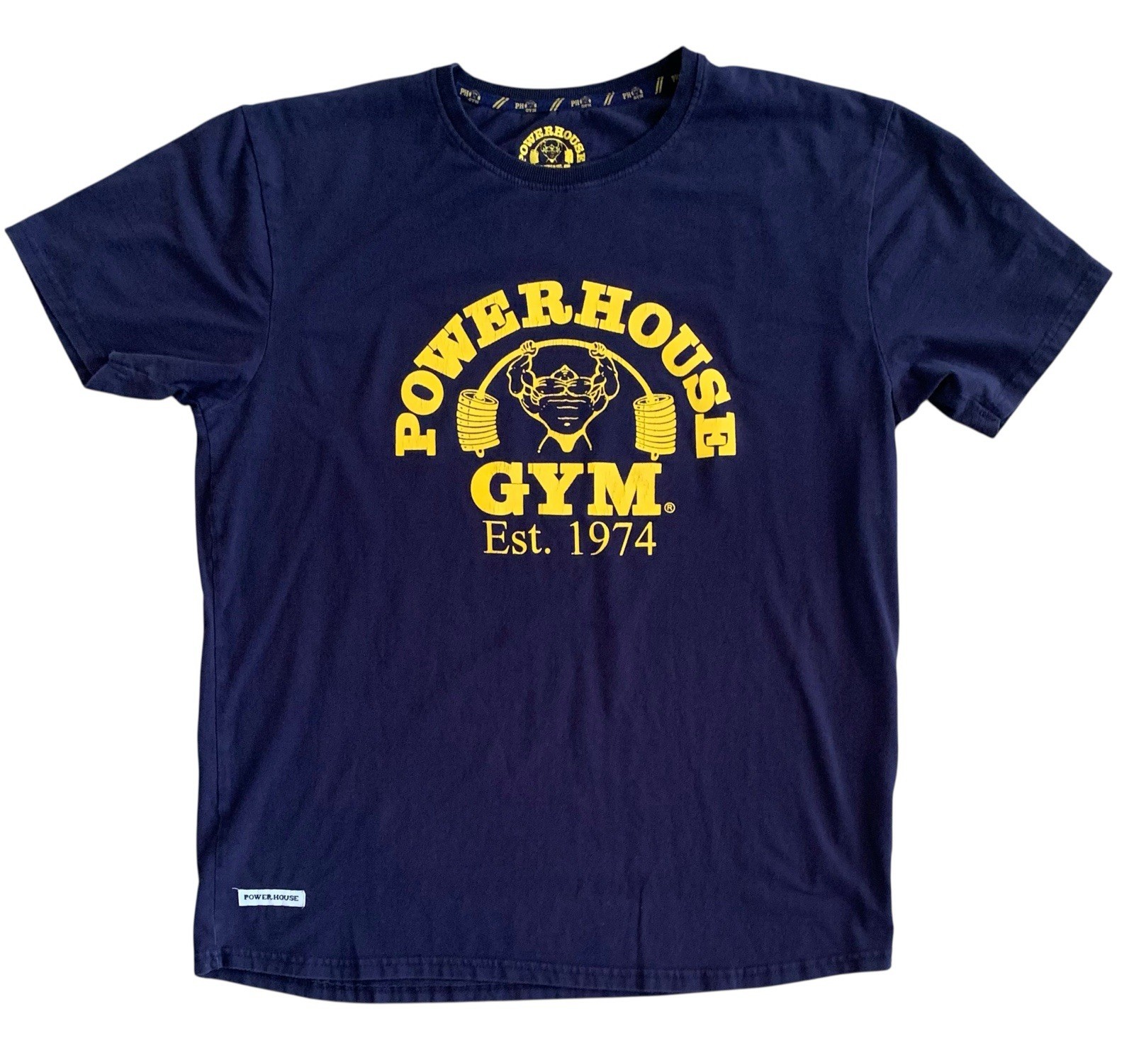 Powerhouse Gym Mens TShirt XL Blue Yellow Bodybuilding Training Lifting Fitness