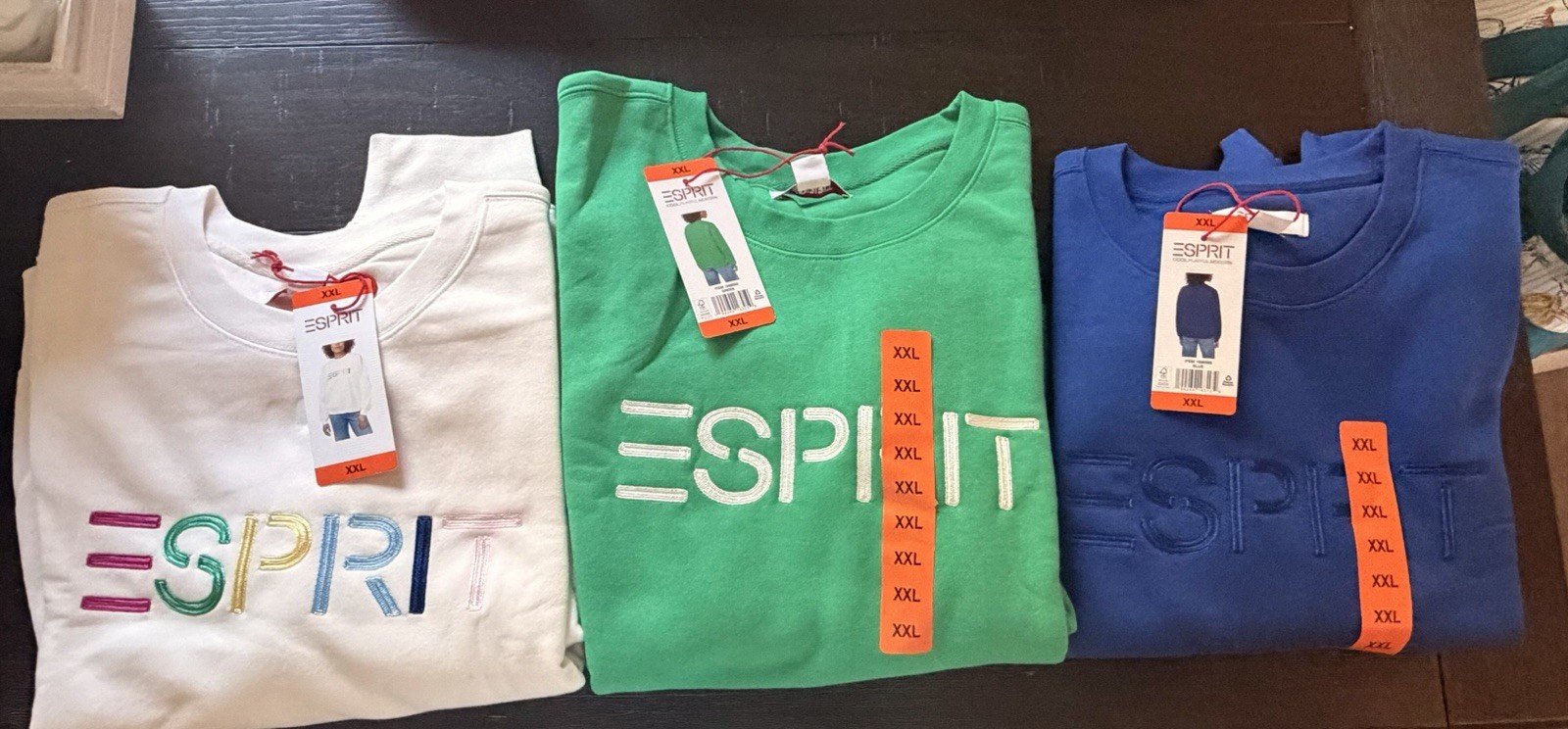 Esprit Costco Crewneck Sweatshirt 3 Pack XXL Blue Green White Retro Logo NWT
