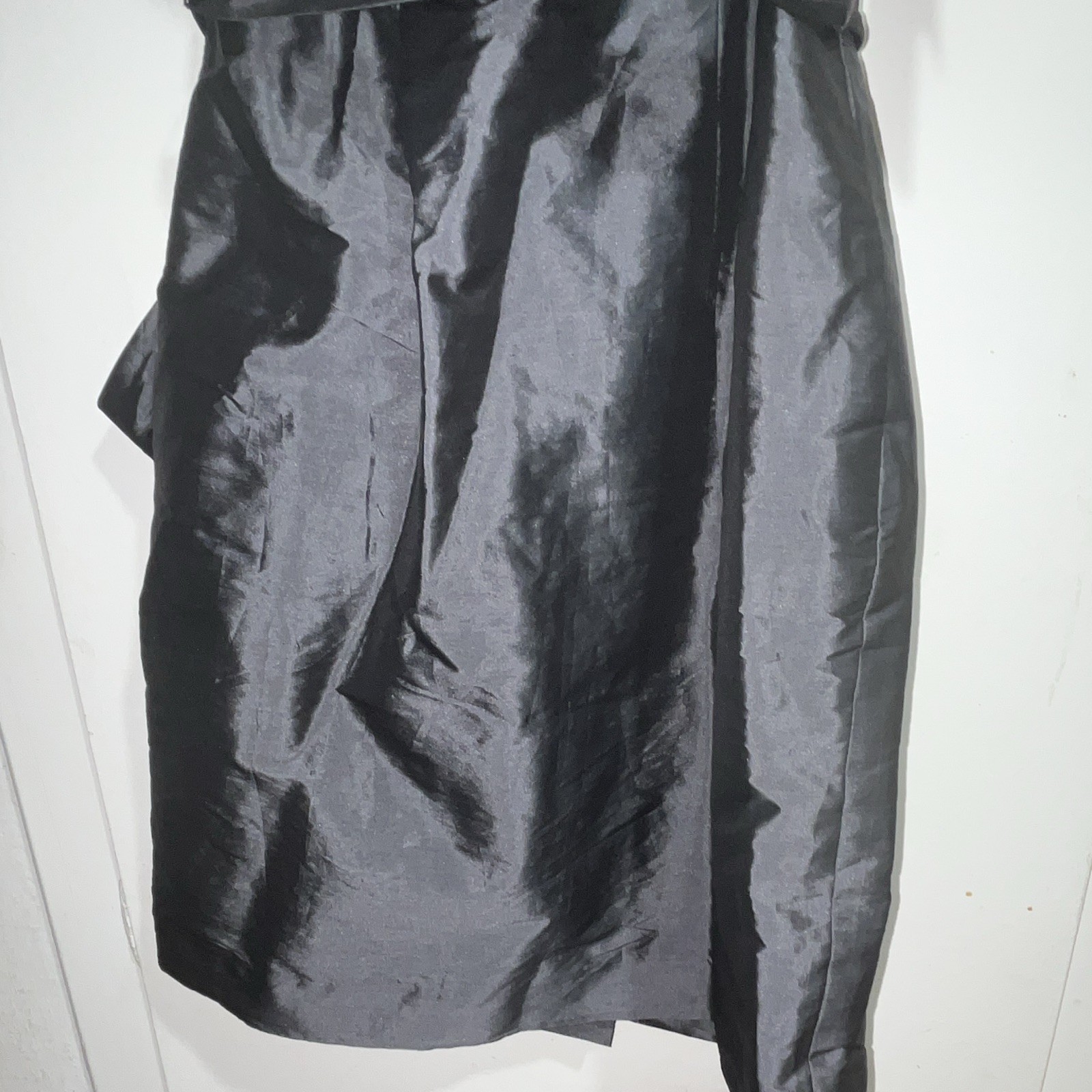 Angelina Faccenda Charcoal Silk Satin Sweetheart Bow A-Line Knee Dress 10