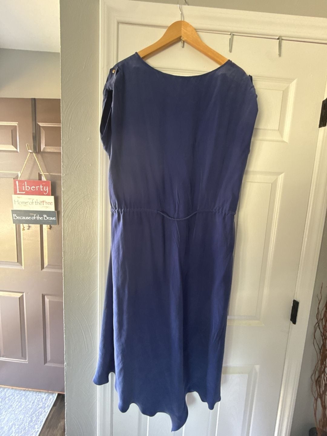 Robert Rodriguez Sleeveless Asymmetrical High-Low Silk Dress in Navy Blue