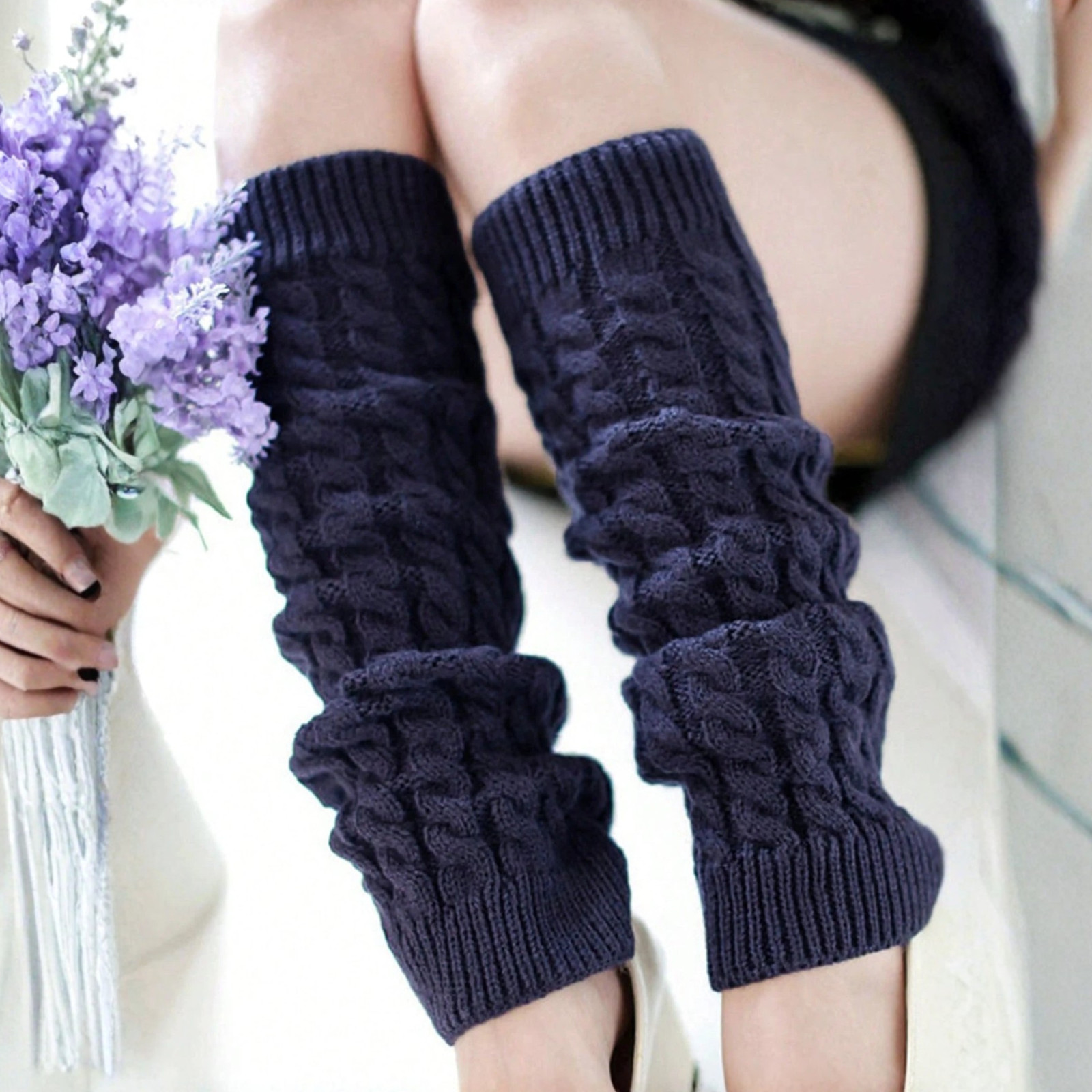 Women’s Knitted Woolen Leg Warmers Twists Socks Solid Crochet Winter Boot Sock