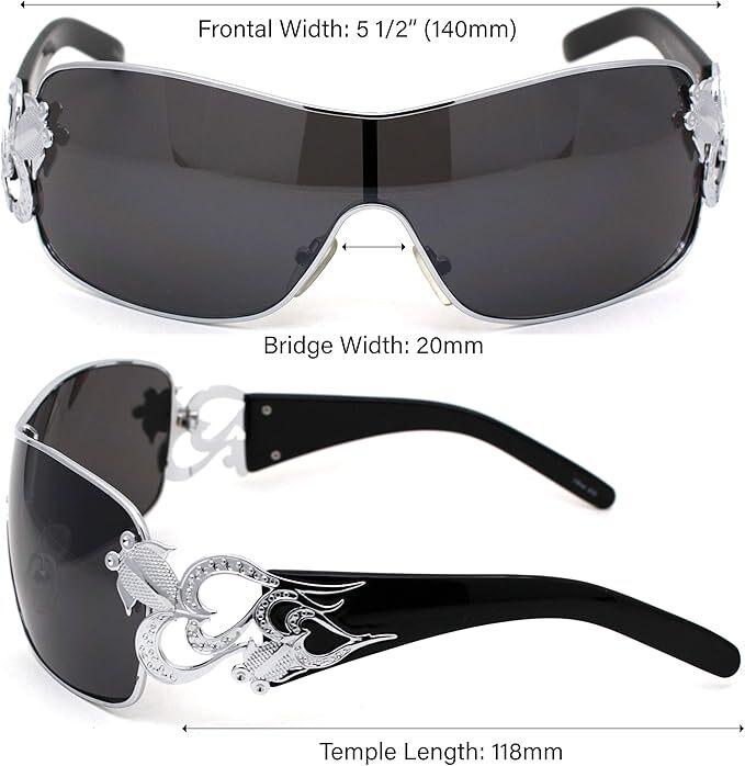 Womens Coy Metal Jewel Designer Fashion Shield Warp Sunglasses
