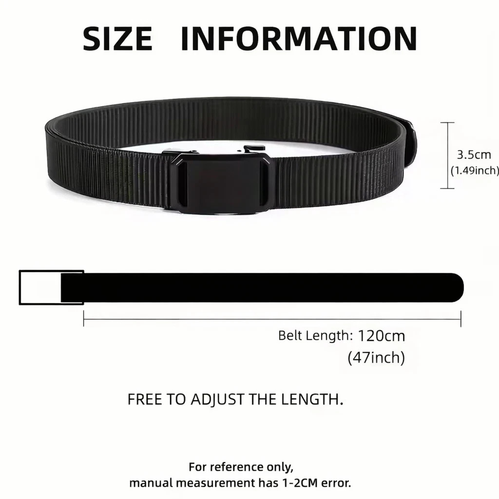 Men’s Tactical Belt Automatic Buckle Nylon Waist Strap Casual Outdoor Belt