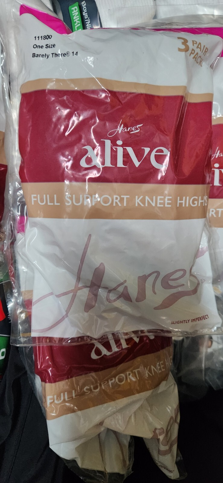 Hanes Alive 111800 Full Support Knee Highs 3-Pack Barely There OSFM NEW