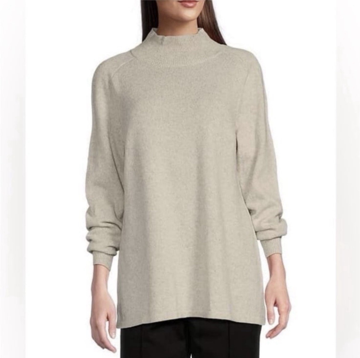 Eileen Fisher Organic Cotton Recycled Cashmere Mock Neck Tunic Sweater XS