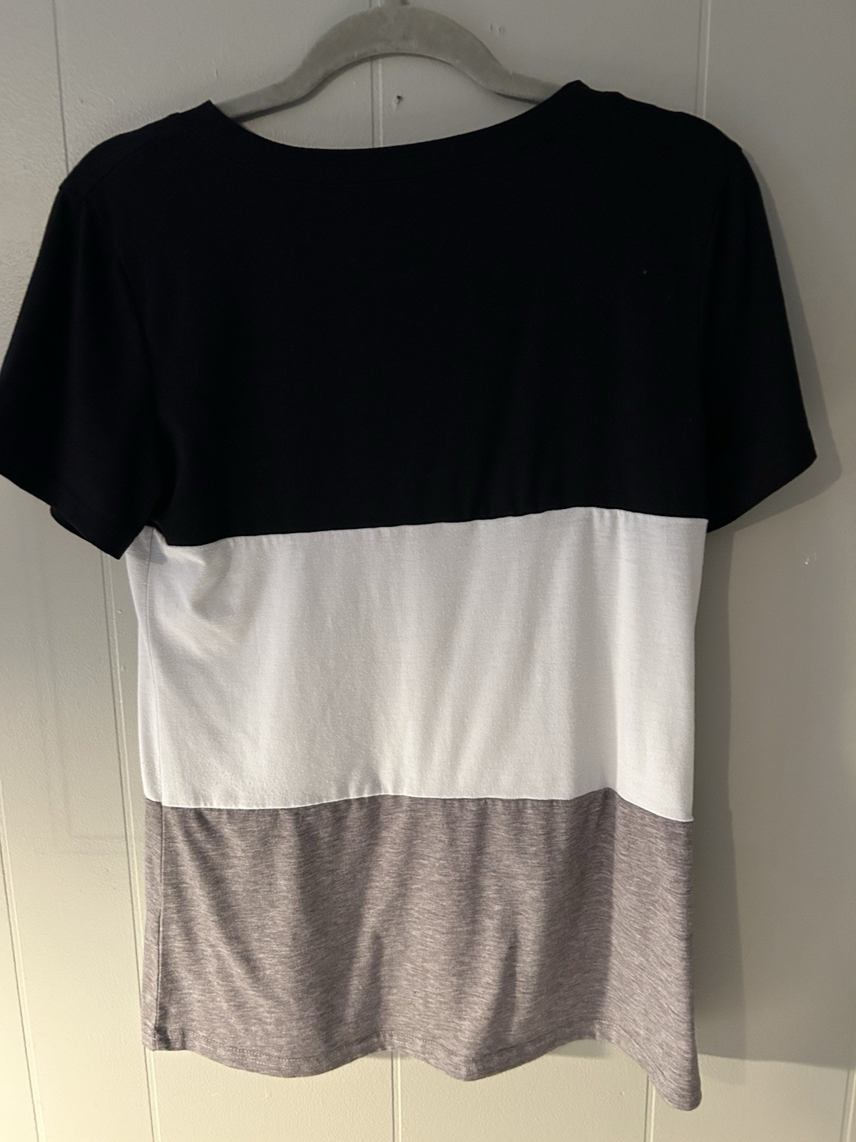 Women’s Black White Gray Colorblock Round Neck Short Sleeve Pullover Tee S