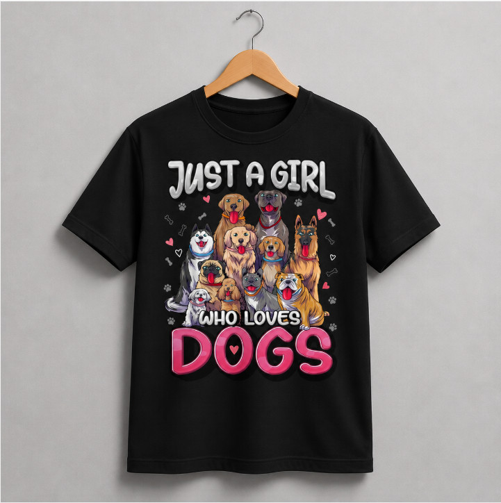 Dog Lover Gift T-Shirt Just A Girl Who Loves Dogs Graphic Tee Cute Puppies Shirt