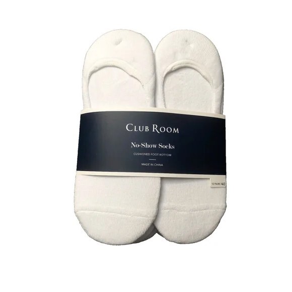 Club Room Men’s No-Show Socks 12 Pair White Size 10-13
