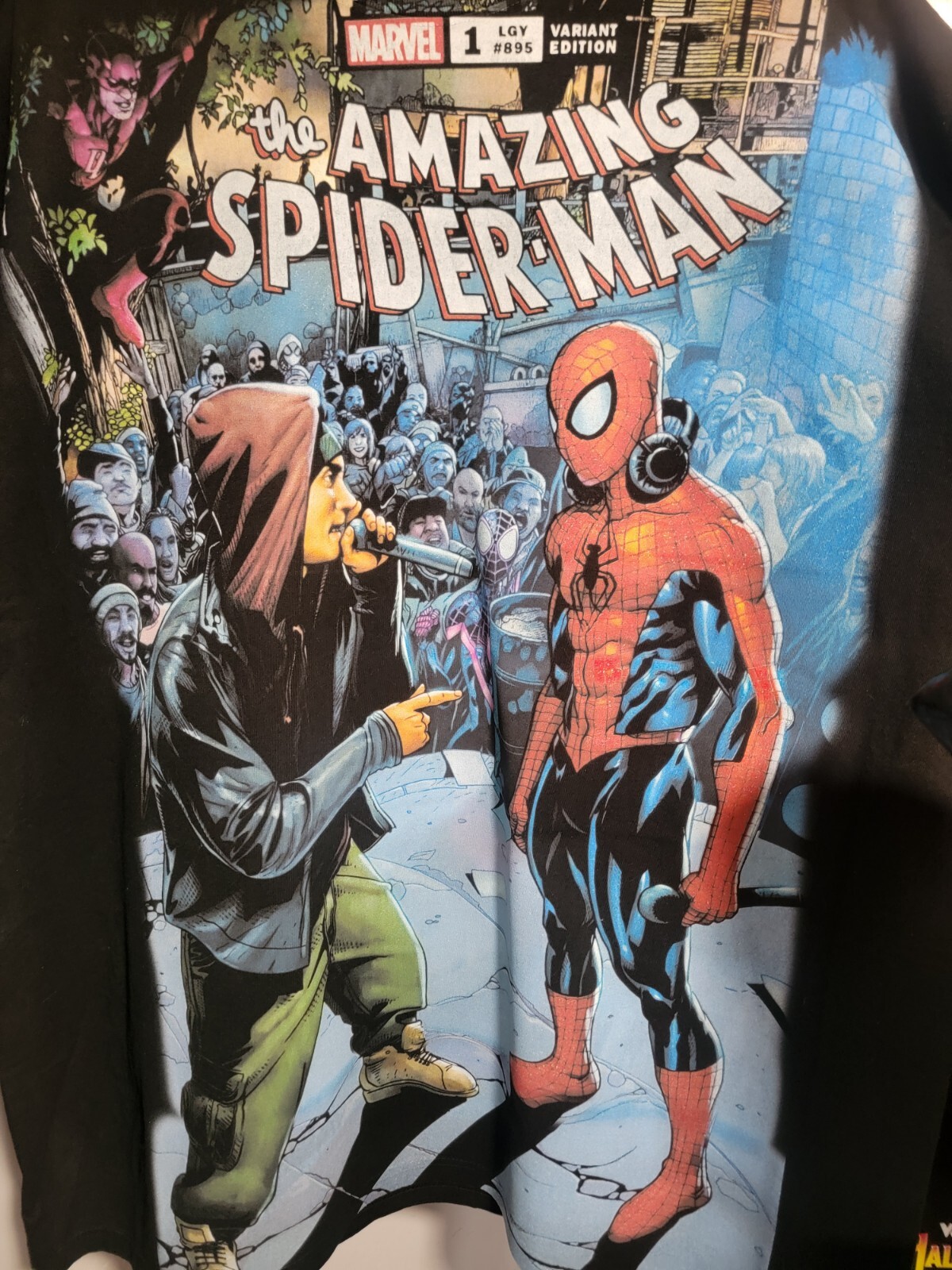 AMAZING SPIDERMAN VS EMINEM ON A SHAKA HEAVYWEIGHT GARMET DYED T SHIRT “MODERN”