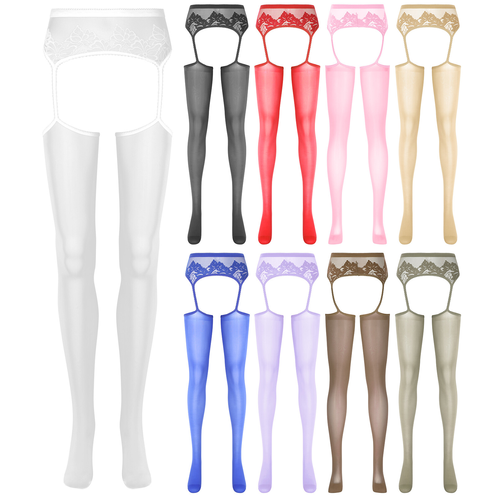 US Womens Pants H ollow Out Pantyhose Floral Lace Stockings Glossy Garter Belt