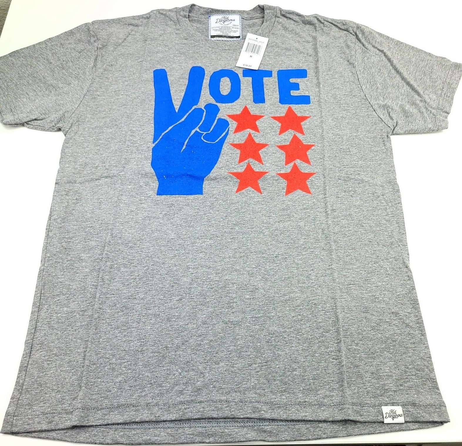 Kid Dangerous T-Shirt Mens Medium Vote Peace Sign Graphic Tee Gray
