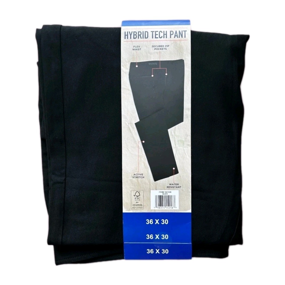 Weatherproof Men’s Hybrid Tech Pant Black Size 36×30 Tapered Leg Zip Pocket