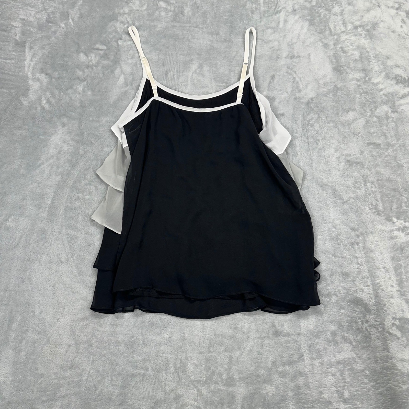New York & Company Womens Medium Tiered Chiffon Camisole Black Grey White Ruffle