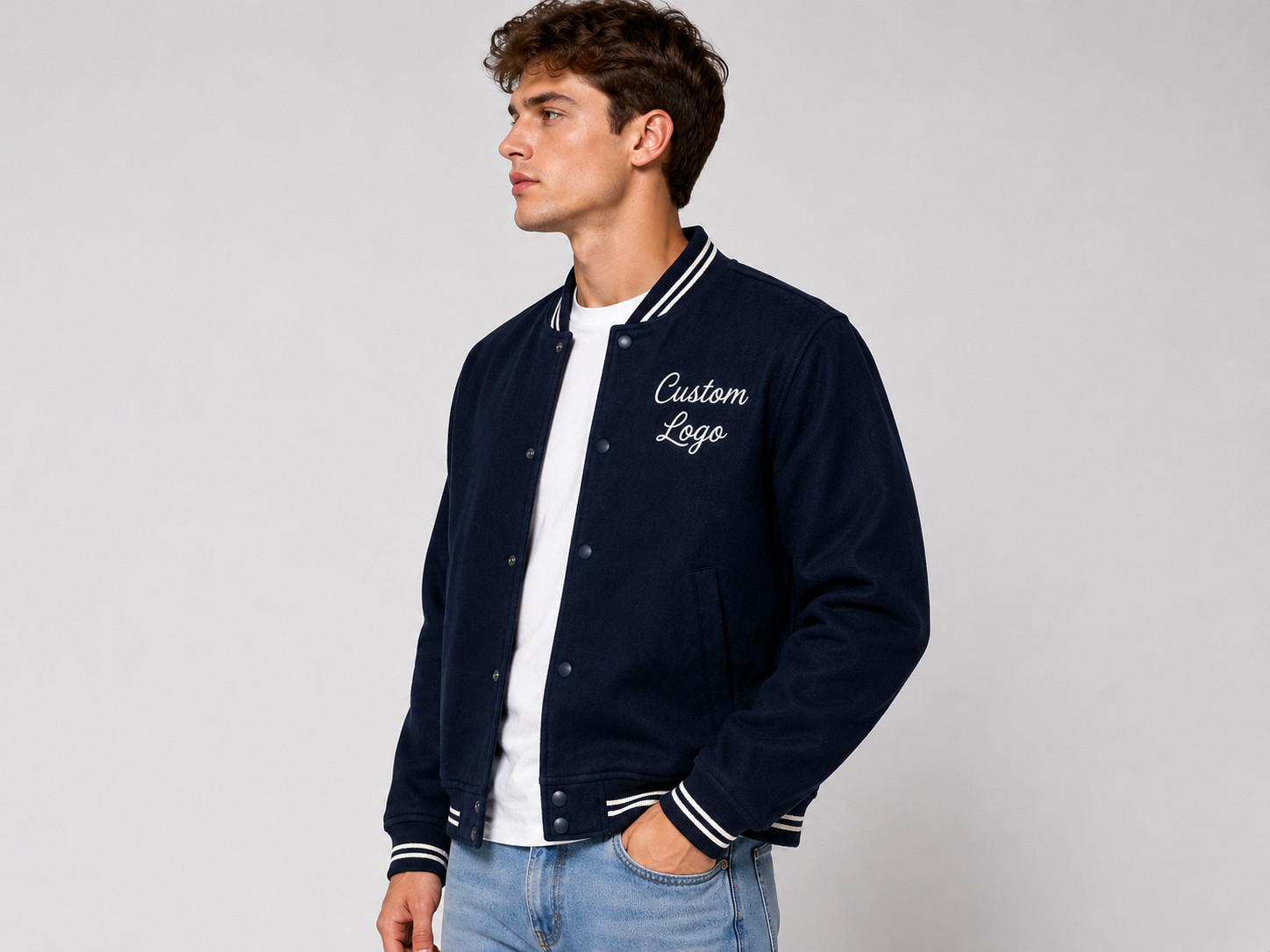 Men’s Varsity Jacket Black White Letterman Baseball Bomber Jacket Casual College