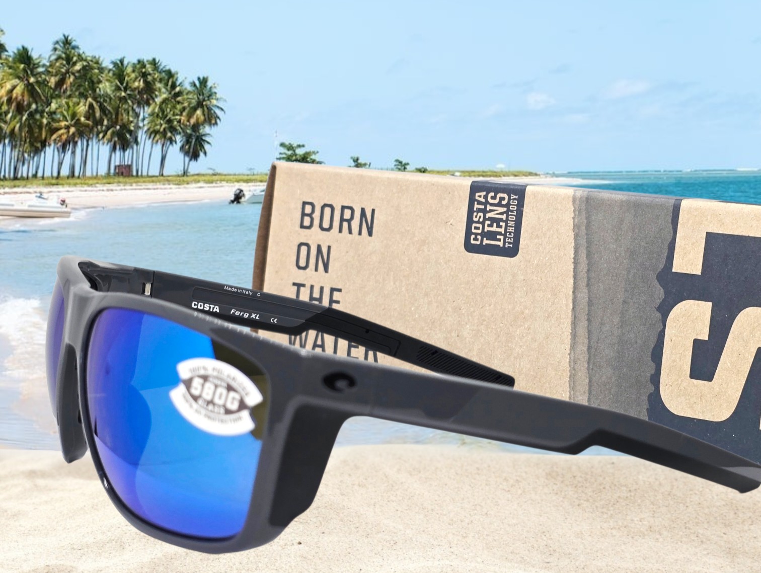COSTA DEL MAR shiny gray/blue mirror FERG XL polarized 580G sunglasses NEW!