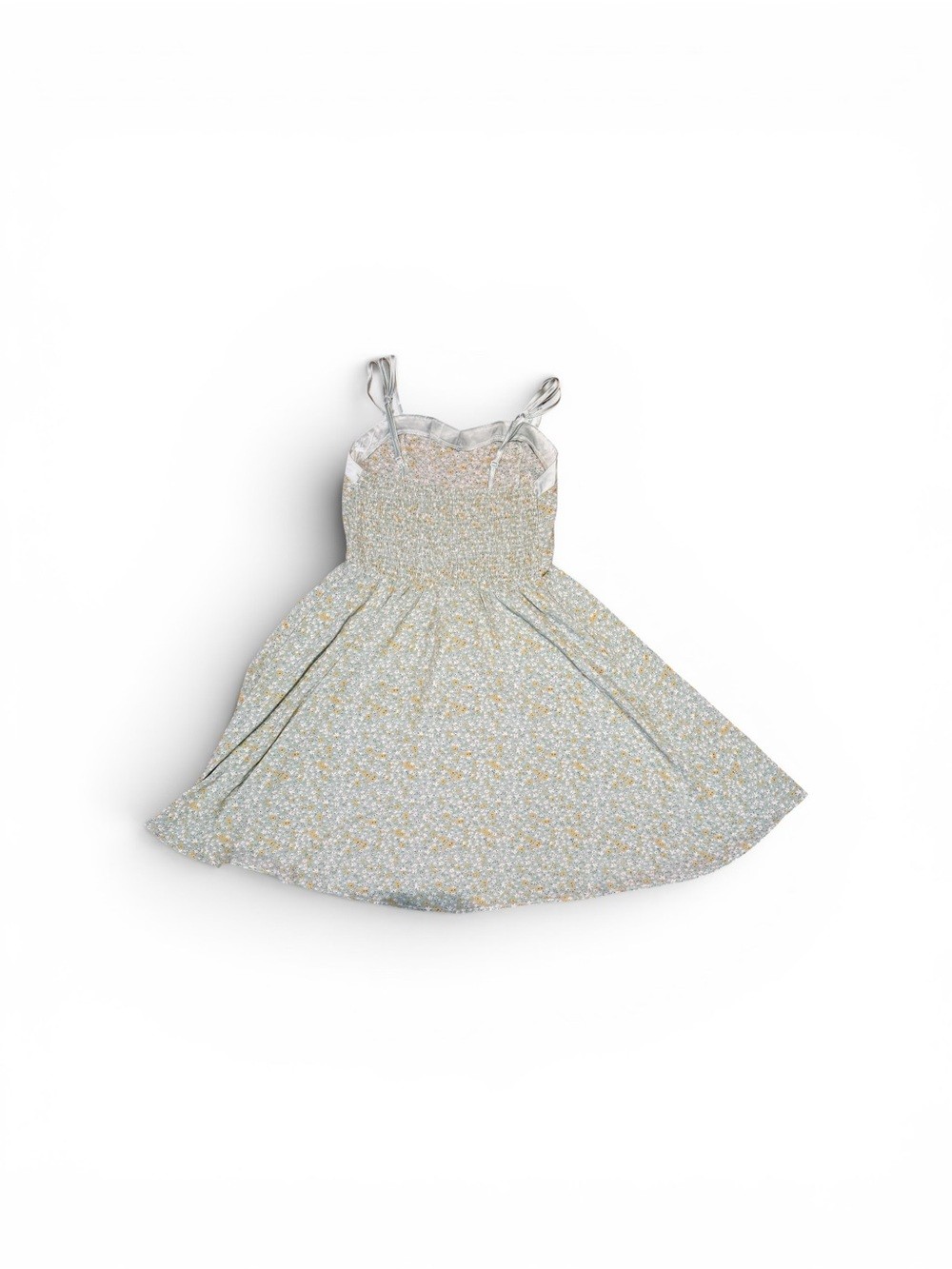 Floral Spaghetti-Strap Sundress in Light Green and Yellow