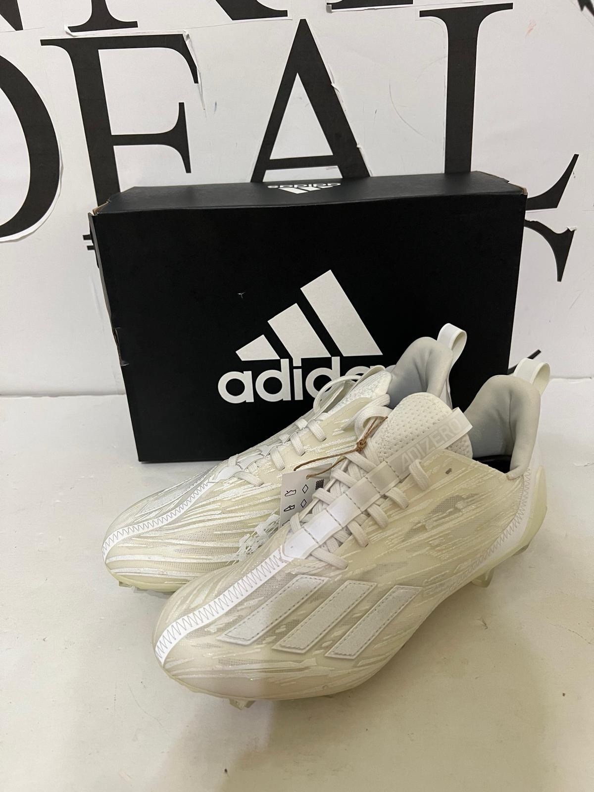 Adidas Adizero Football Cleats Triple White Athletic Stripes GX5413 Mens Sz 8.5