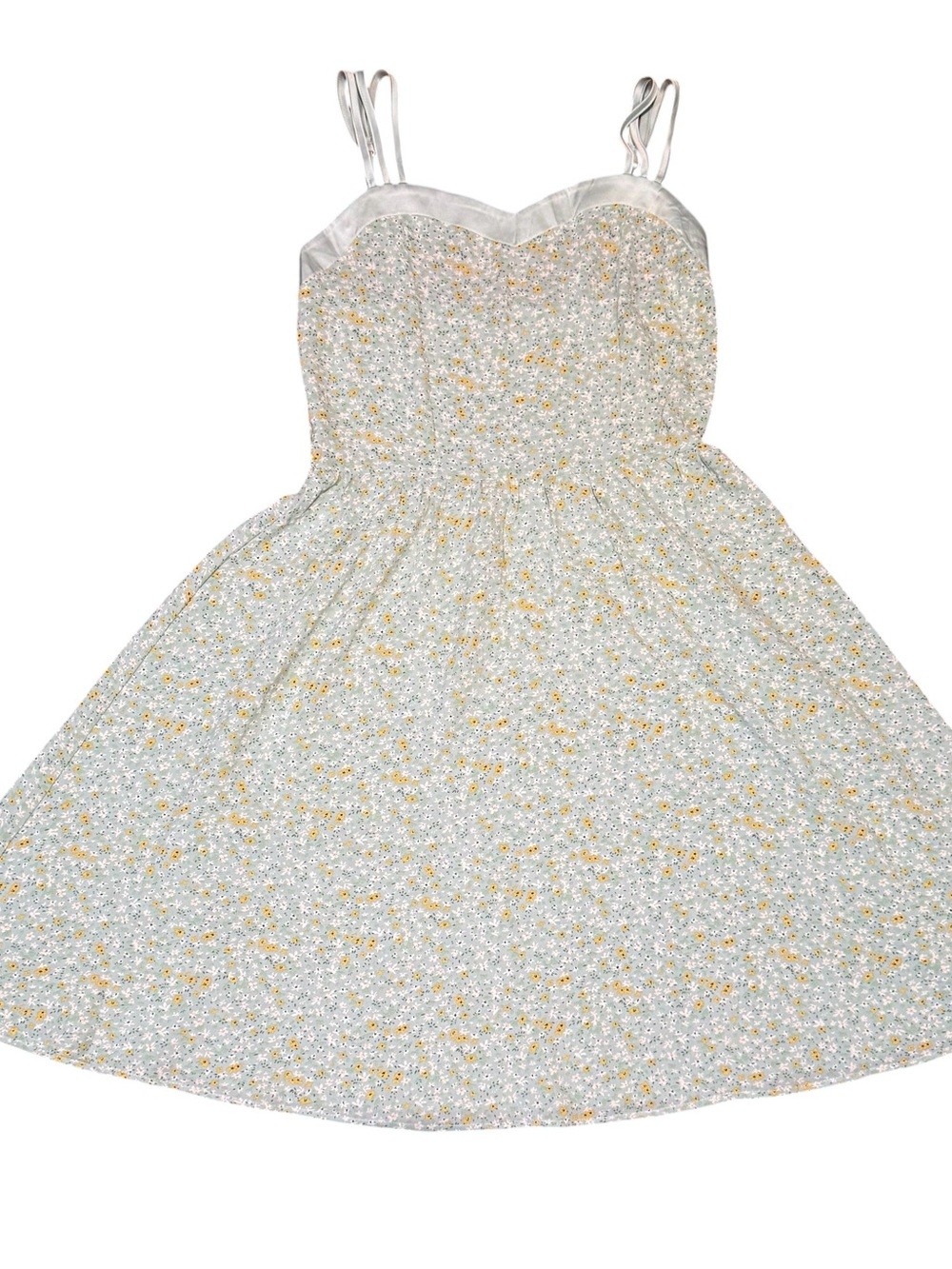 Floral Spaghetti-Strap Sundress in Light Green and Yellow