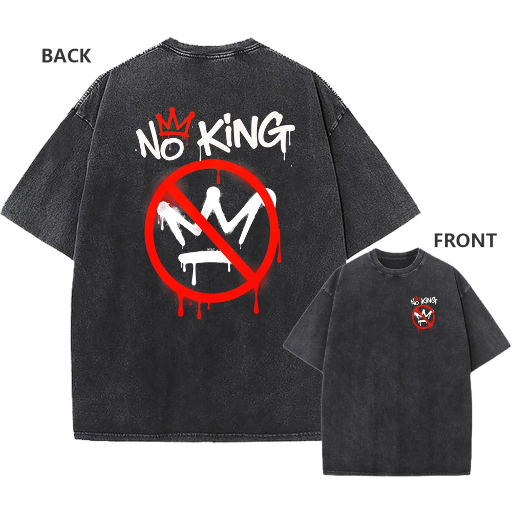 Men’s Oversized Acid Wash Vintage 100% Cotton No King Graffiti Style Graphic Tee