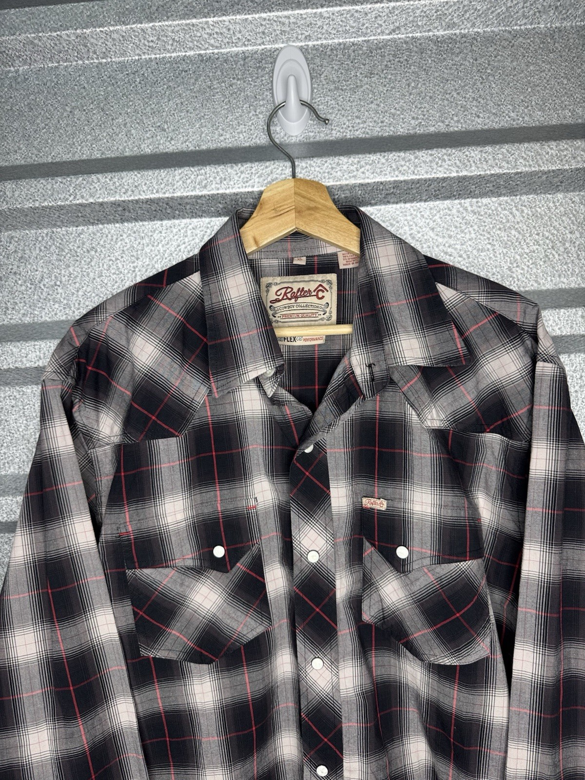 Rafter C Plaid Western Pearl Snap Button Up Shirt Mens XL